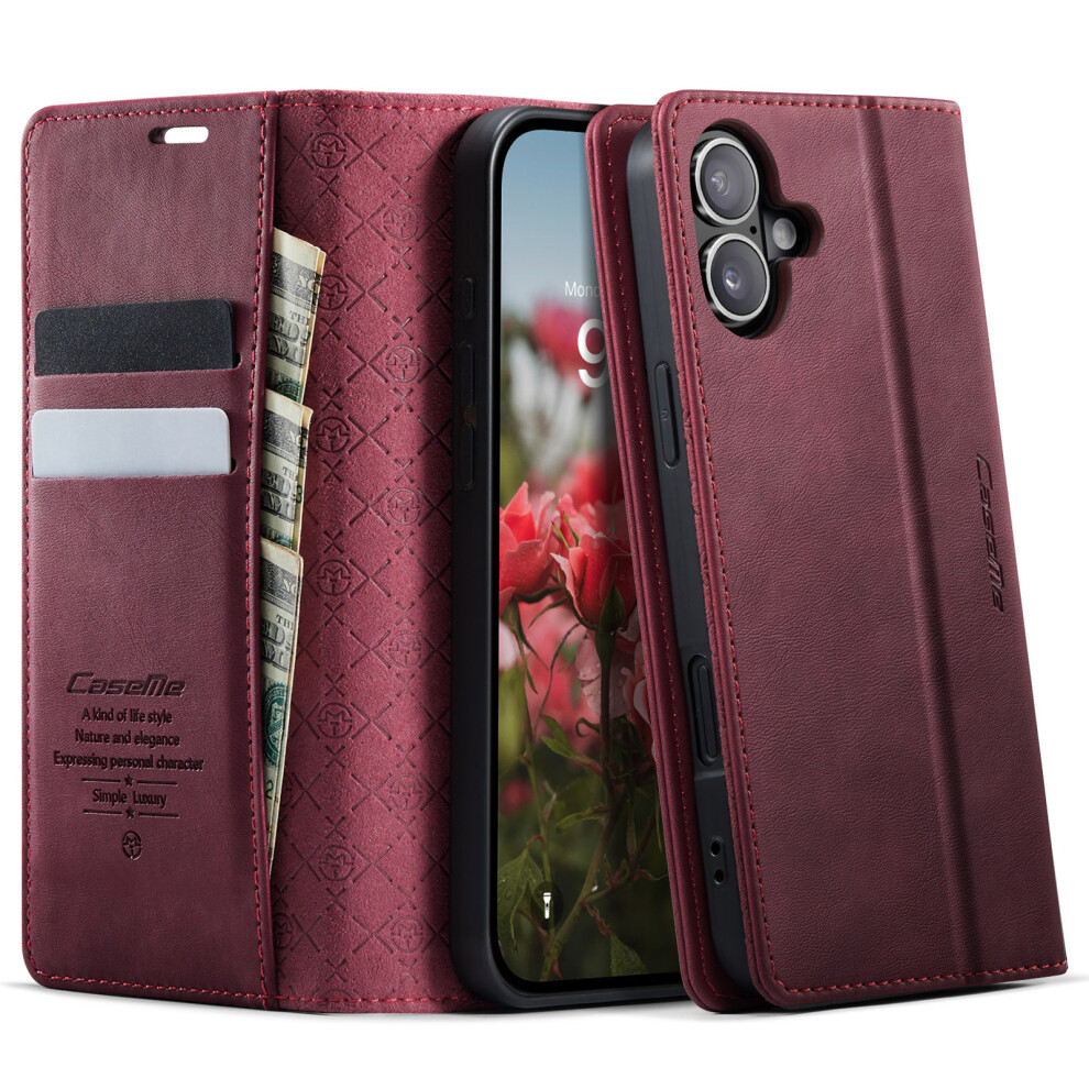 (Red) For Iphone 17 Case Caseme 033 Series Rfid Blocking Wallet Stand Calf Texture Leather Phone Cover Red 6914289515183
