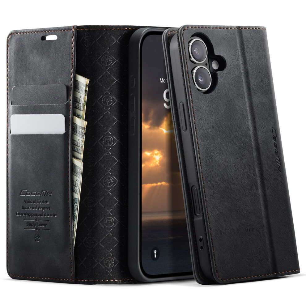 (Black) For Iphone 17 Case Caseme 033 Series Rfid Blocking Wallet Stand Calf Texture Leather Phone Cover Black 6914288300148