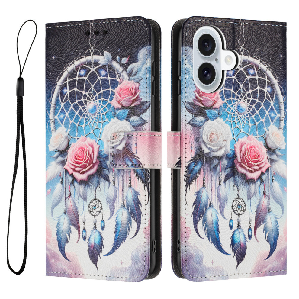 (Flower Wind Chime) For Iphone 17 Wallet Case Pattern Printing Pu Leather Phone Cover With Lanyard 6914287679252