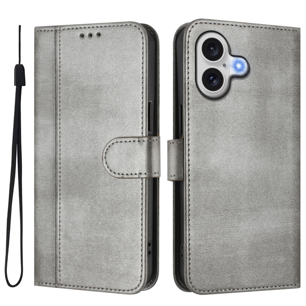 (Grey) For Iphone 17 Cases Wallet Stand Retro Texture Leather Phone Cover With Lanyard Grey 6914281597187