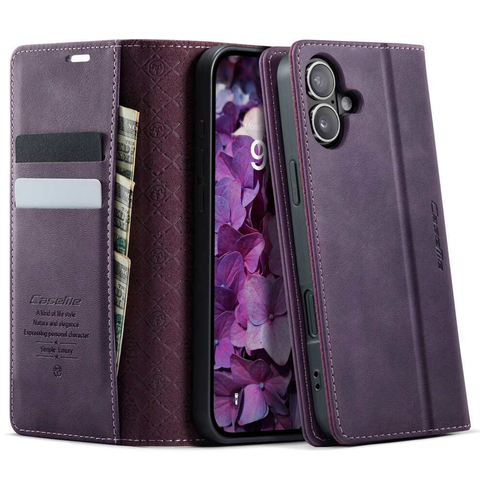 (Purple) For Iphone 17 Case Caseme 033 Series Rfid Blocking Wallet Stand Calf Texture Leather Phone Cover Purple 6914280688237