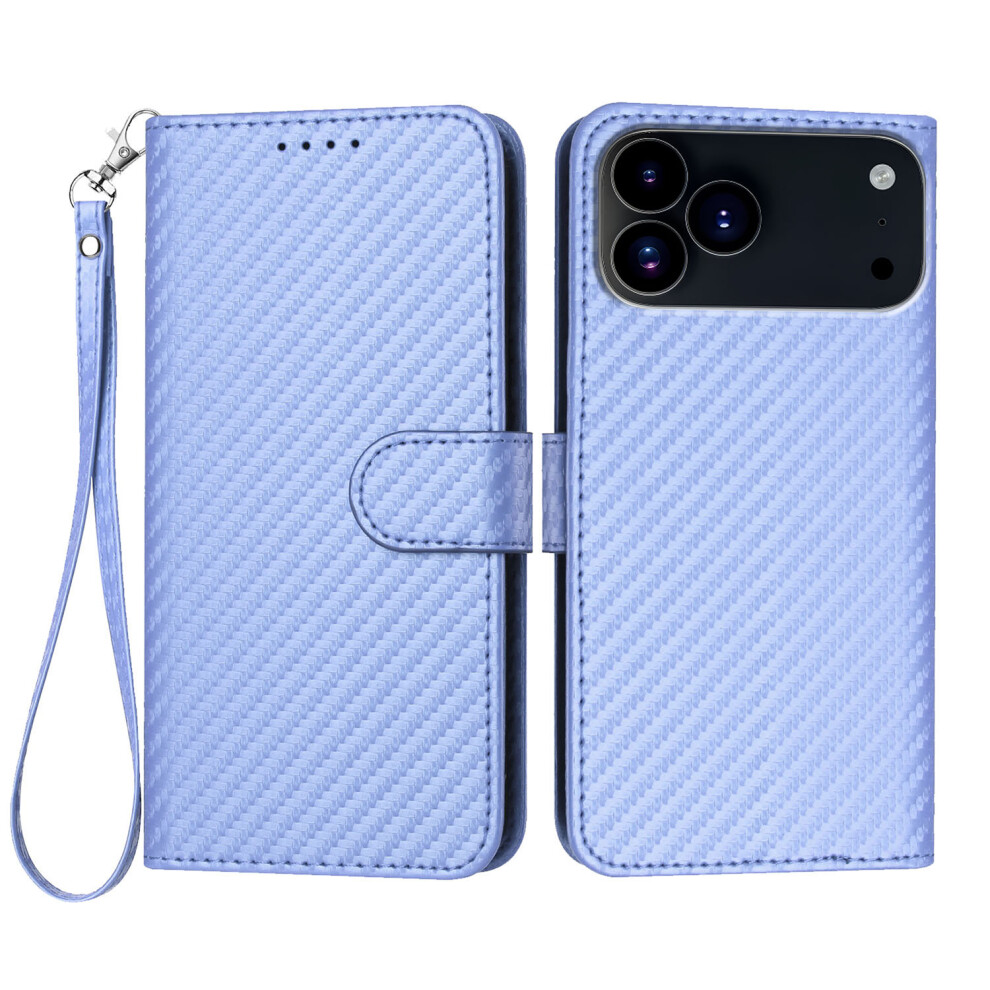(Purple) For Iphone 17 Pro Max Wallet Case With Strap Carbon Fiber Texture Leather Mobile Cover Purple 6914282358985