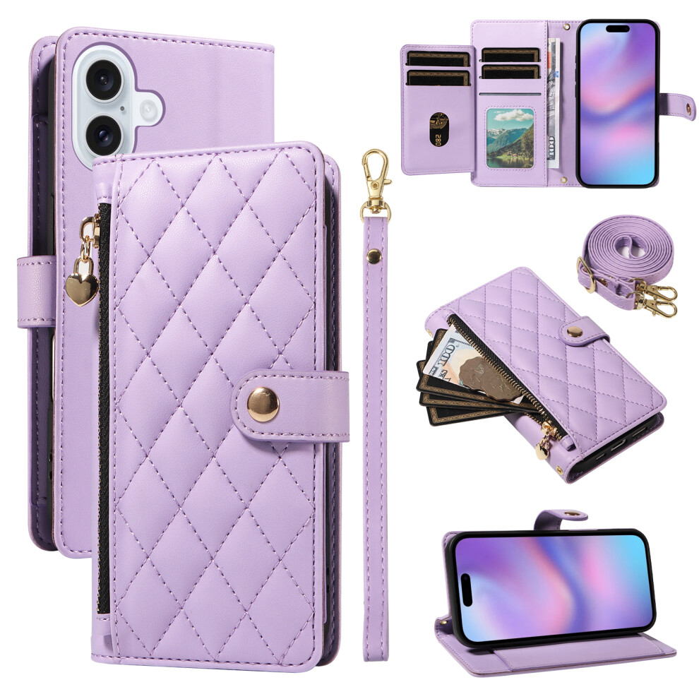 (Purple) For Iphone 17 Wallet Case With Straps, Rhombus Leather Stand Phone Cover Purple 6914283391578