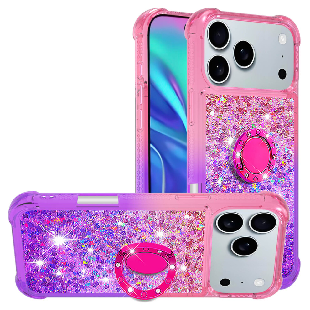 (+Purple) For Iphone 17 Pro Tpu Case With Kickstand Gradiant Quicksand Shockproof Cover Pink/Purple 6914288888790