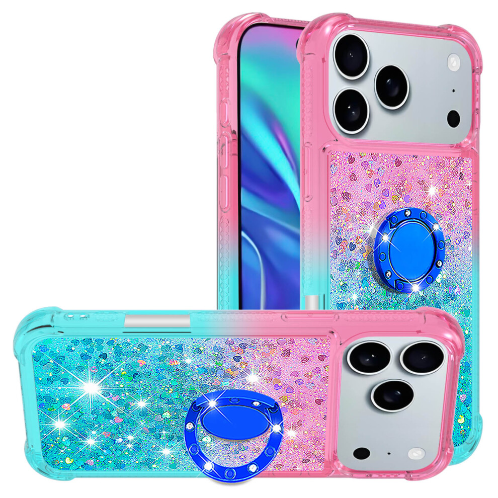 (Pink+Sky ) For Iphone 17 Pro Max Tpu Case With Kickstand Gradiant Quicksand Shockproof Cover Blue 6914286529657