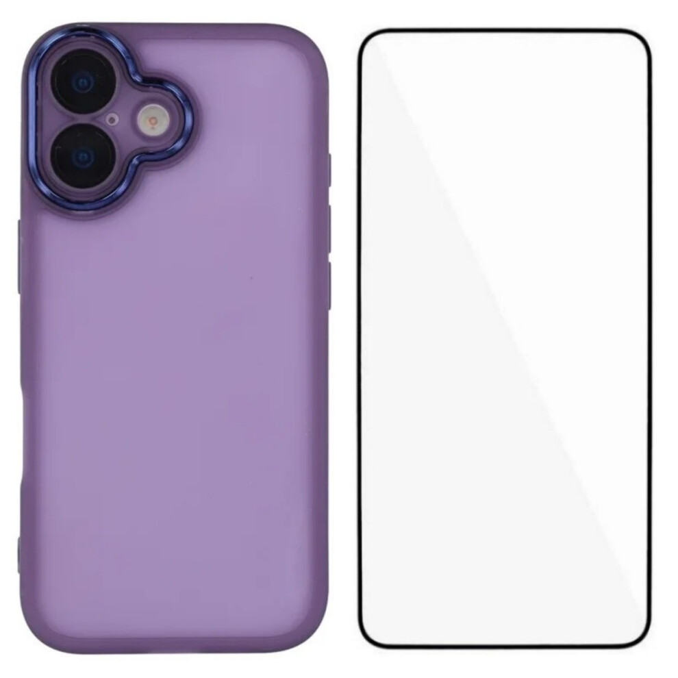 (Purple) For Iphone 17 Tpu Case Wanlonfeng Dksm Series Electroplated Frame Back Cover With Tempered Glass Purple 6914280884851