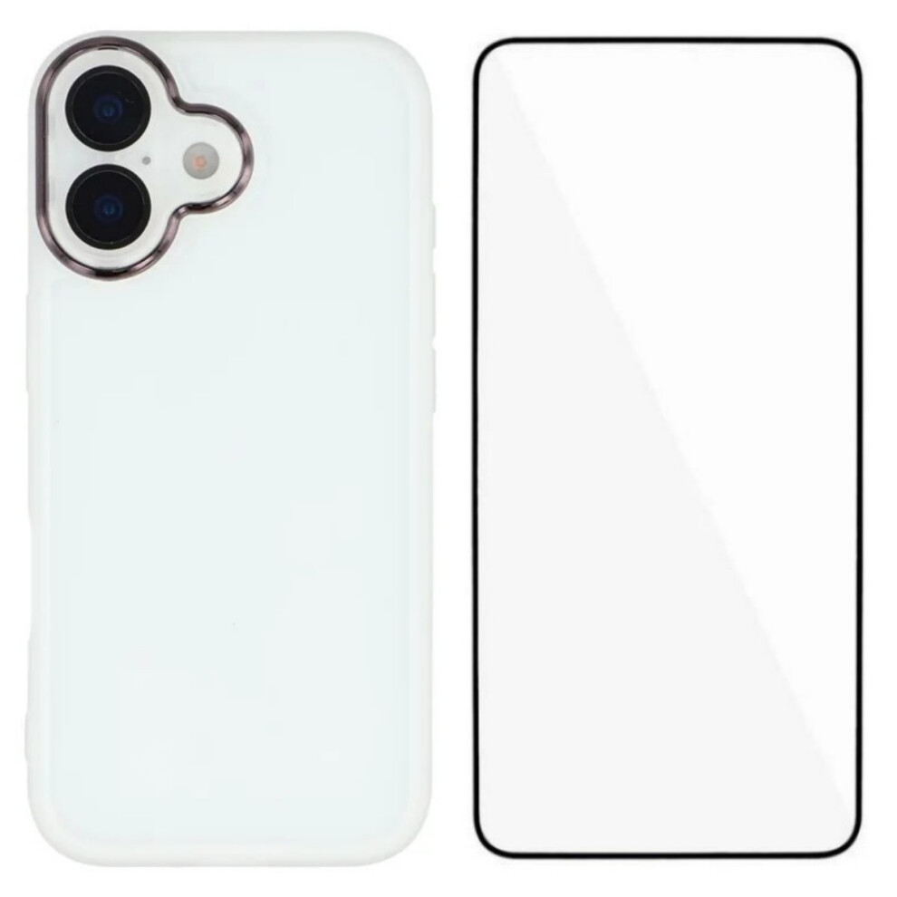 (White) For Iphone 17 Tpu Case Wanlonfeng Dksm Series Electroplated Frame Back Cover With Tempered Glass White 6914287296800