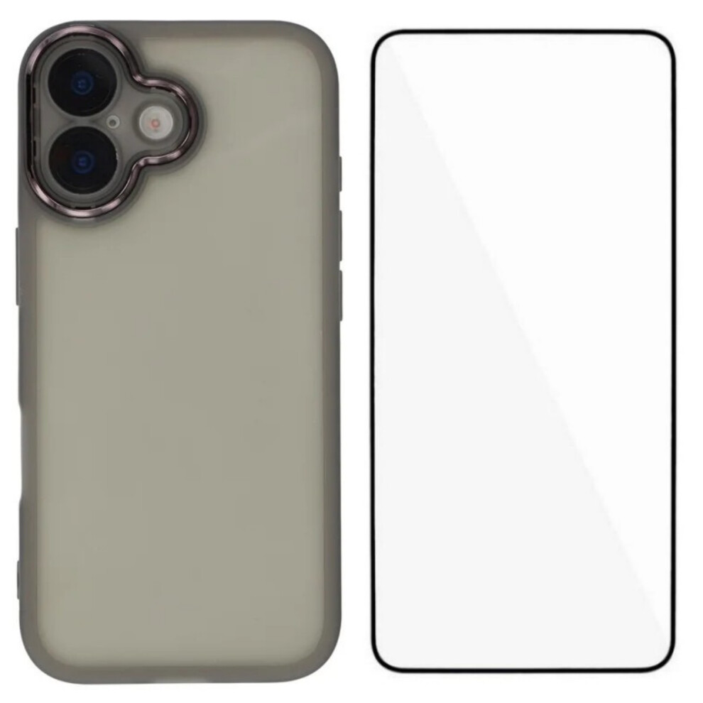 (Black) For Iphone 17 Tpu Case Wanlonfeng Dksm Series Electroplated Frame Back Cover With Tempered Glass Black 6914283100644
