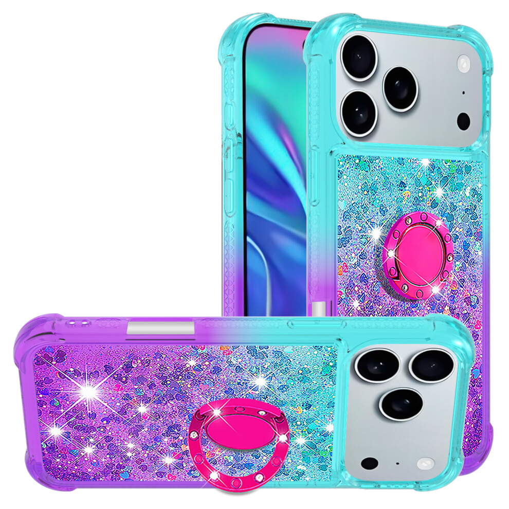 (+Purple) For Iphone 17 Pro Tpu Case With Kickstand Gradiant Quicksand Shockproof Cover Sky Blue/Purple 6914282635697