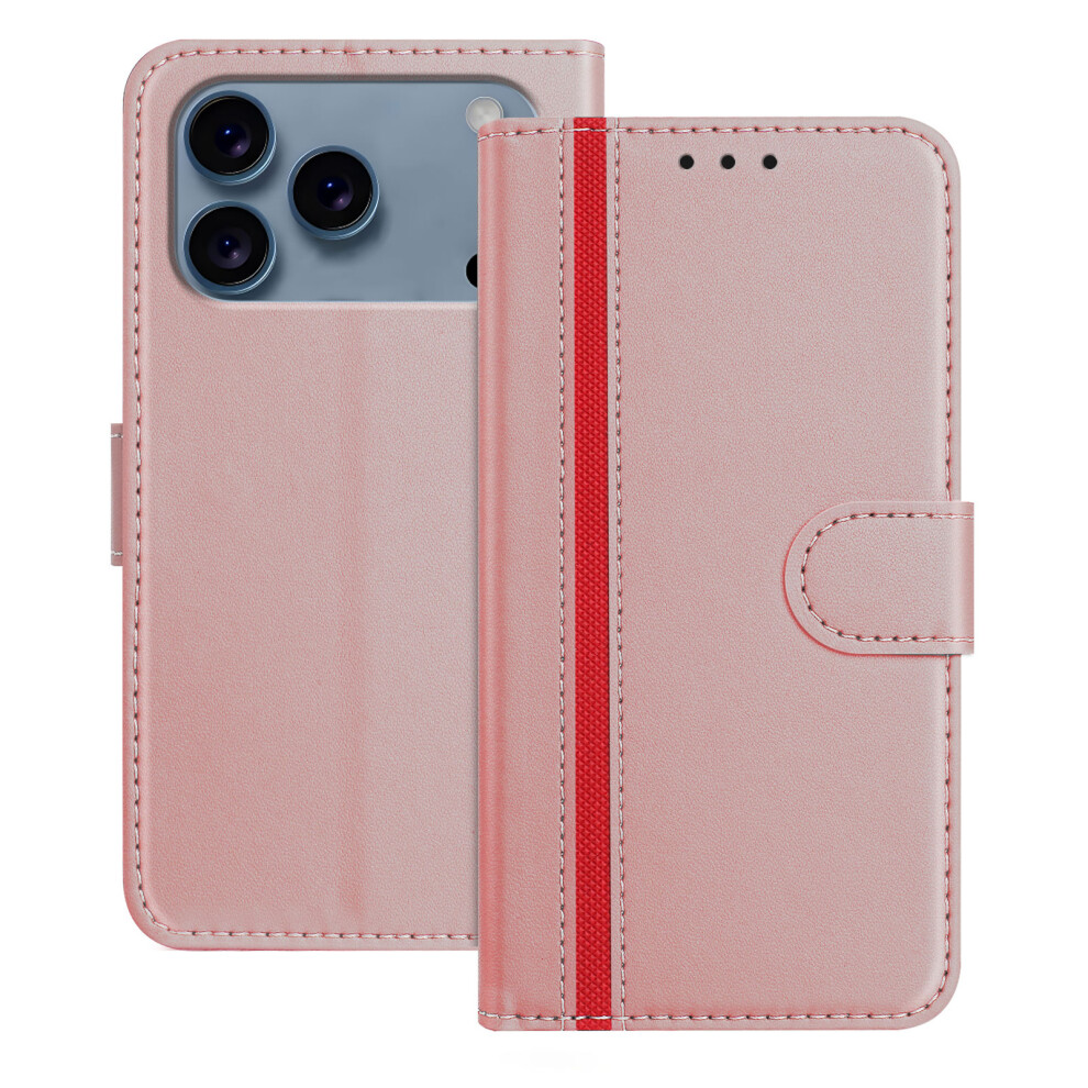 (Rose ) For Iphone 17 Pro Max Phone Cases Wallet Stand Color Splicing Leather Cover With Magnetic Clasp Gold 6914288913829