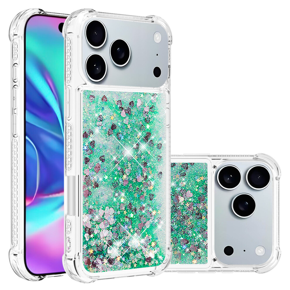 ( Hearts) For Iphone 17 Pro Max Tpu Case Glitter Quicksand Shockproof Phone Back Cover Green 6914281121306