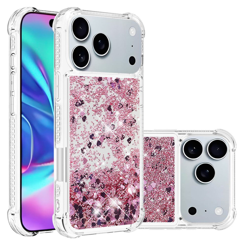 (Rose Hearts) For Iphone 17 Pro Max Tpu Case Glitter Quicksand Shockproof Phone Back Cover Gold 6914287489103