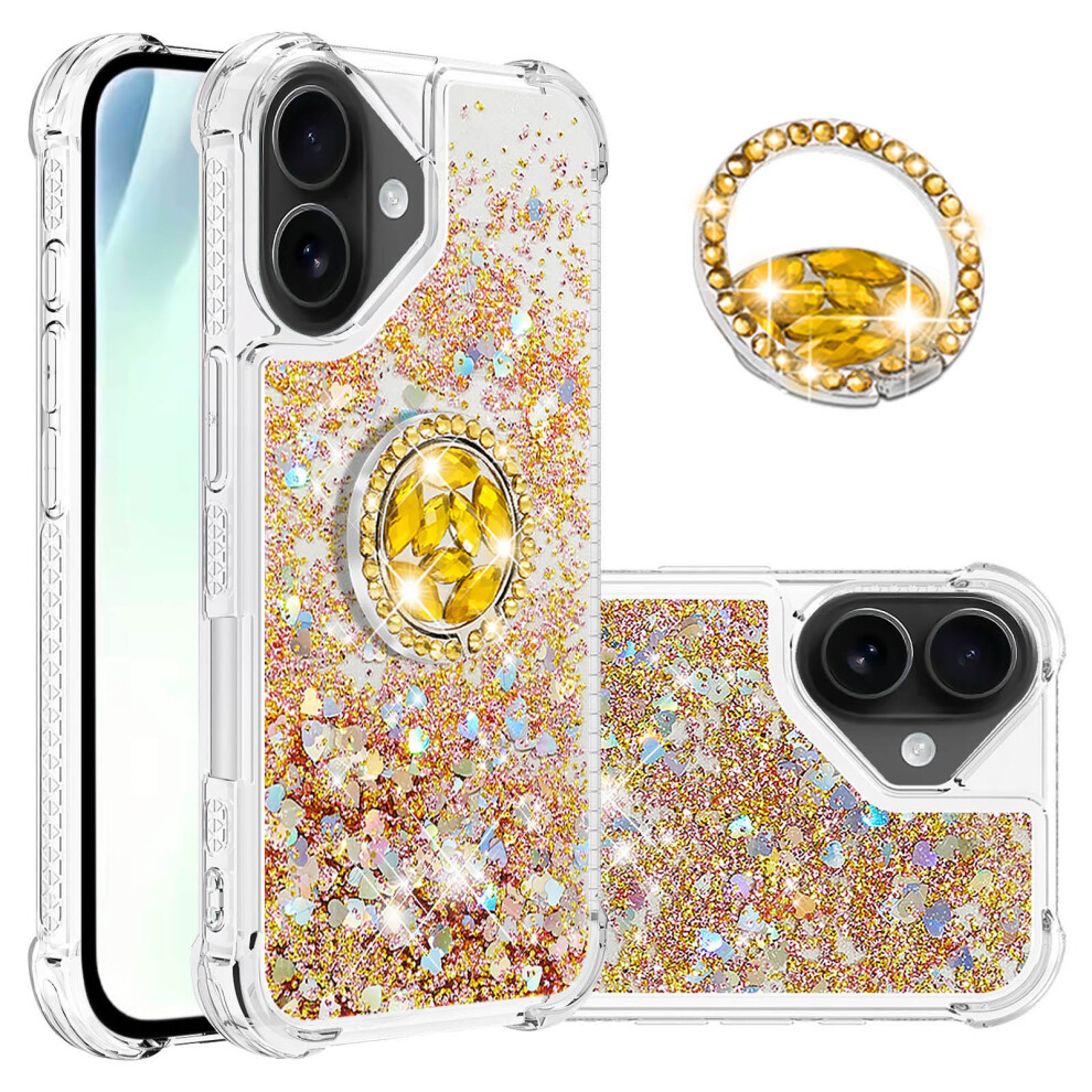 ( Hearts) For Iphone 17 Tpu Case With Kickstand Quicksand Shockproof Cover Gold 6914285542282