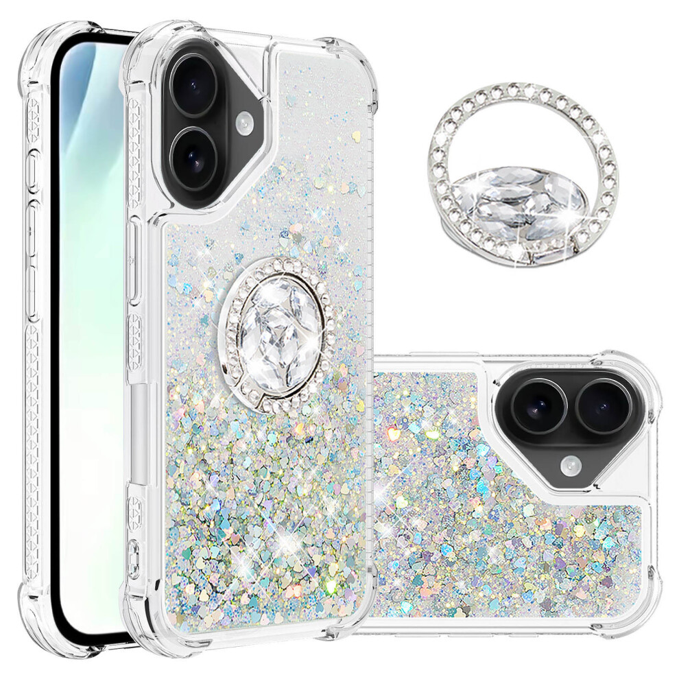 ( Hearts) For Iphone 17 Tpu Case With Kickstand Quicksand Shockproof Cover Silver 6914282949008