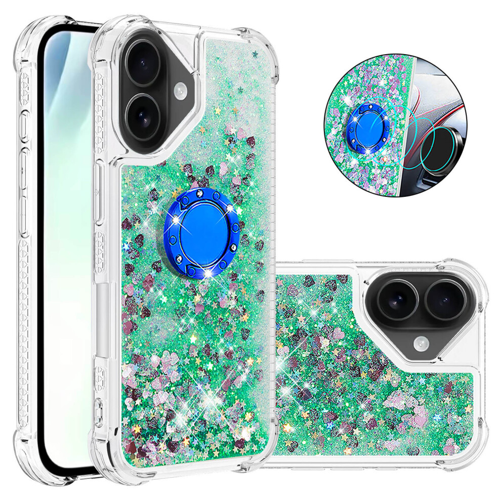 ( Hearts) For Iphone 17 Tpu Case With Kickstand Quicksand Shockproof Cover Green 6914282967217