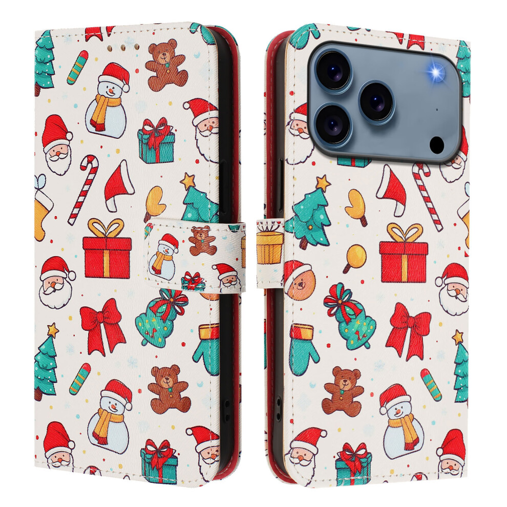 (Christmas Elements) For Iphone 17 Pro Max Wallet Case Christmas Pattern Printing Leather Phone Cover With Lanyard 6914280569567