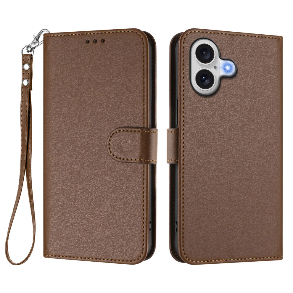 (Brown) For Iphone 17 Leather Case Wallet Stand Phone Cover With Wrist Strap Brown 6914285019456