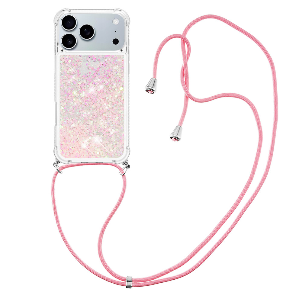 ( Pentagrams) For Iphone 17 Pro Tpu Case Quicksand Phone Cover With Lanyard Pink 6914283302925