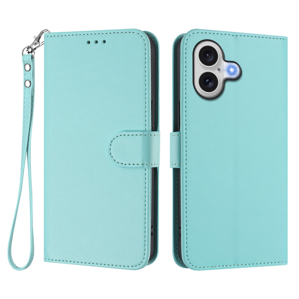 (Mint ) For Iphone 17 Leather Case Wallet Stand Phone Cover With Wrist Strap Green 6914281431405