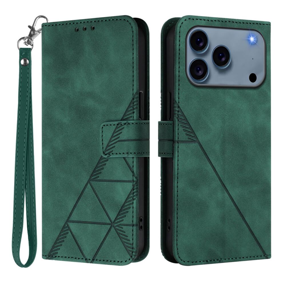 (Blackish ) For Iphone 17 Pro Max Leather Case With Hand Strap Wallet Stand Phone Cover Green 6914285794018