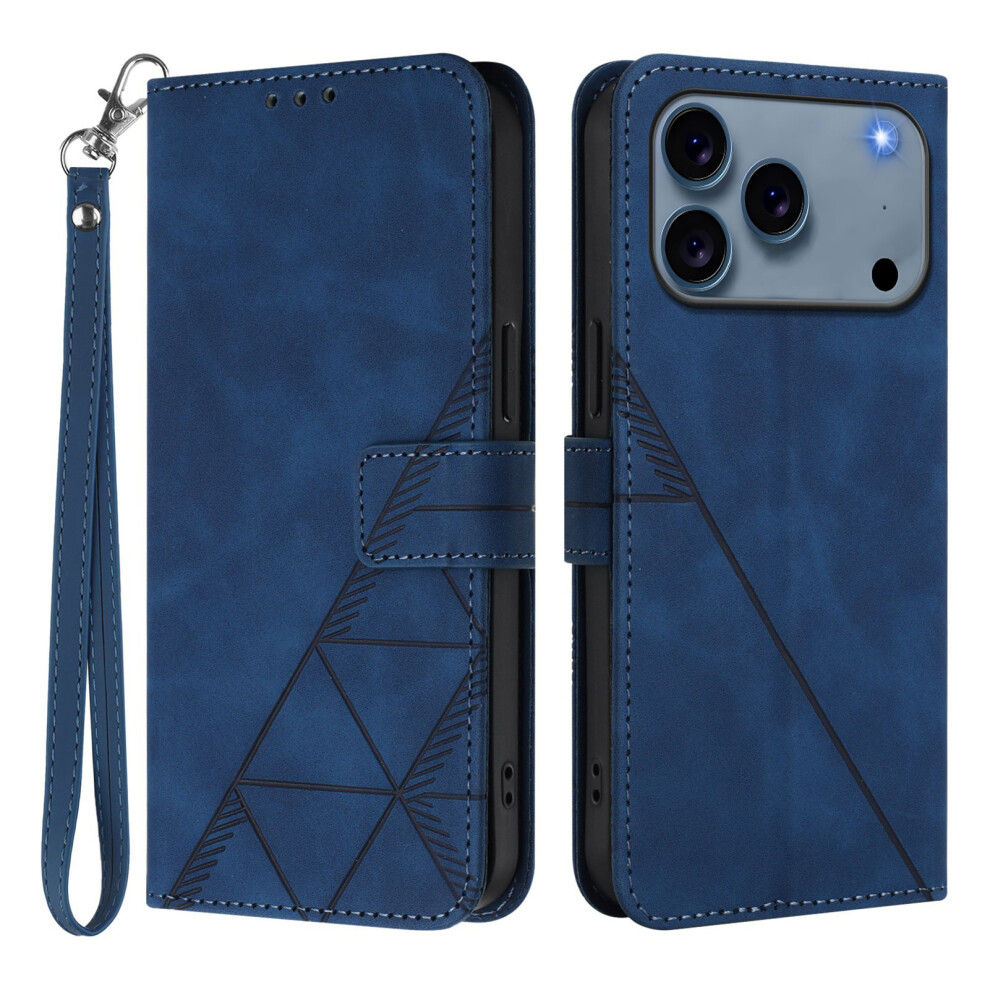 (Sapphire) For Iphone 17 Pro Max Leather Case With Hand Strap Wallet Stand Phone Cover Blue 6914286008510