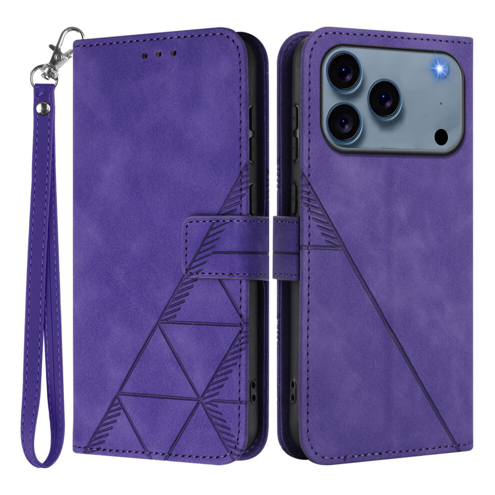 (Purple) For Iphone 17 Pro Max Leather Case With Hand Strap Wallet Stand Phone Cover Purple 6914289490572