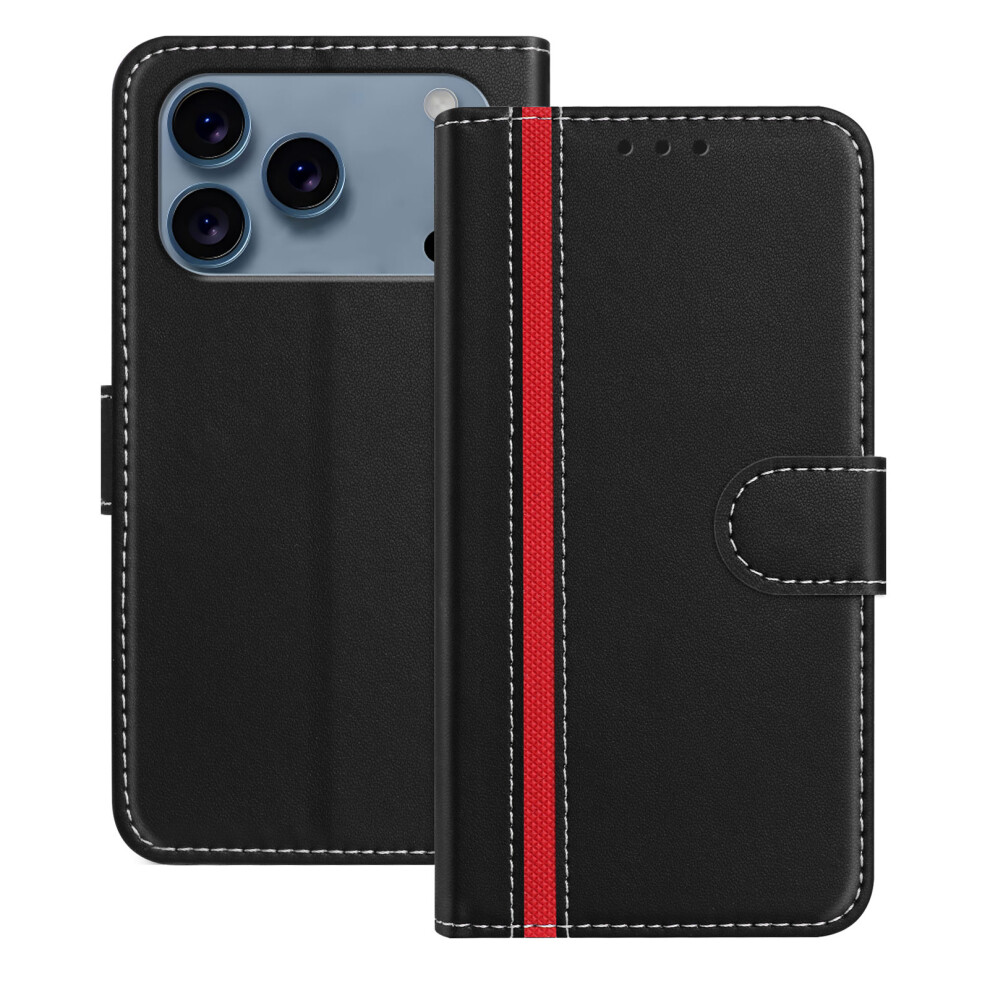 (Black) For Iphone 17 Pro Phone Cases Wallet Stand Color Splicing Leather Cover With Magnetic Clasp Black 6914289873597