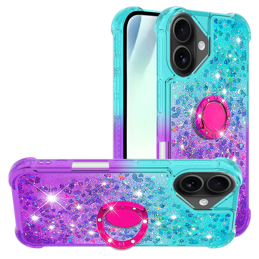 (+Purple) For Iphone 17 Tpu Case With Kickstand Gradiant Quicksand Shockproof Cover Sky Blue/Purple 6914286936943