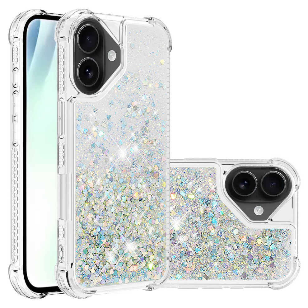 ( Hearts) For Iphone 17 Tpu Case Glitter Quicksand Shockproof Phone Back Cover Silver 6914287832152