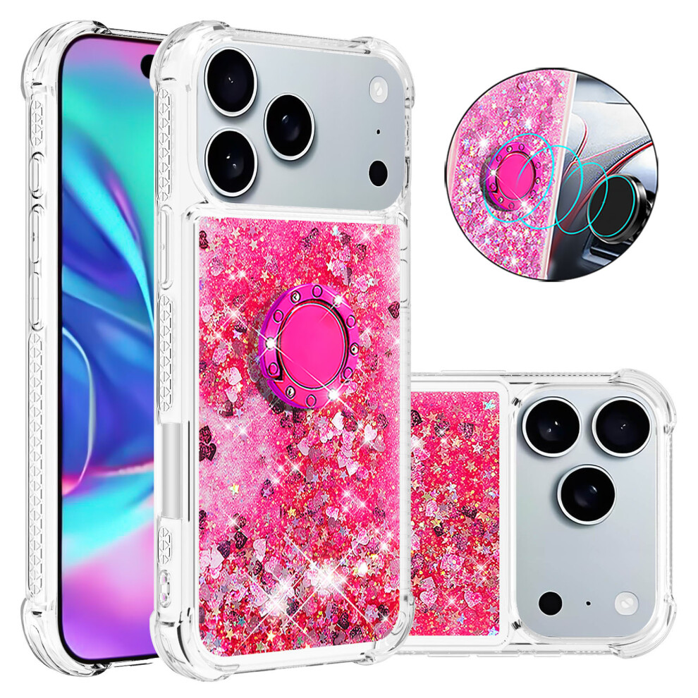( Hearts) For Iphone 17 Pro Tpu Case With Kickstand Quicksand Shockproof Cover Pink 6914281355787