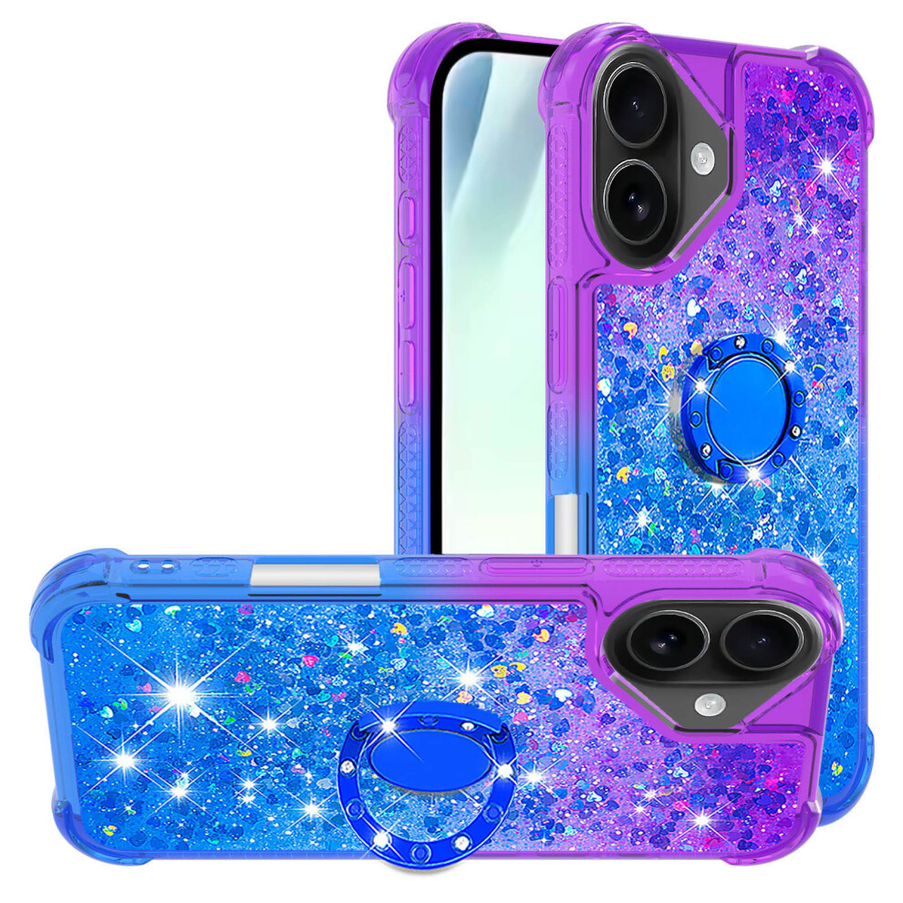 (Purple+Sky ) For Iphone 17 Tpu Case With Kickstand Gradiant Quicksand Shockproof Cover Blue 6914285419287