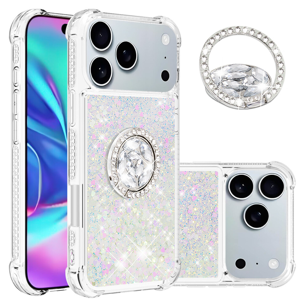 (Laser Hearts) For Iphone 17 Pro Tpu Case With Kickstand Quicksand Shockproof Cover 6914288302760