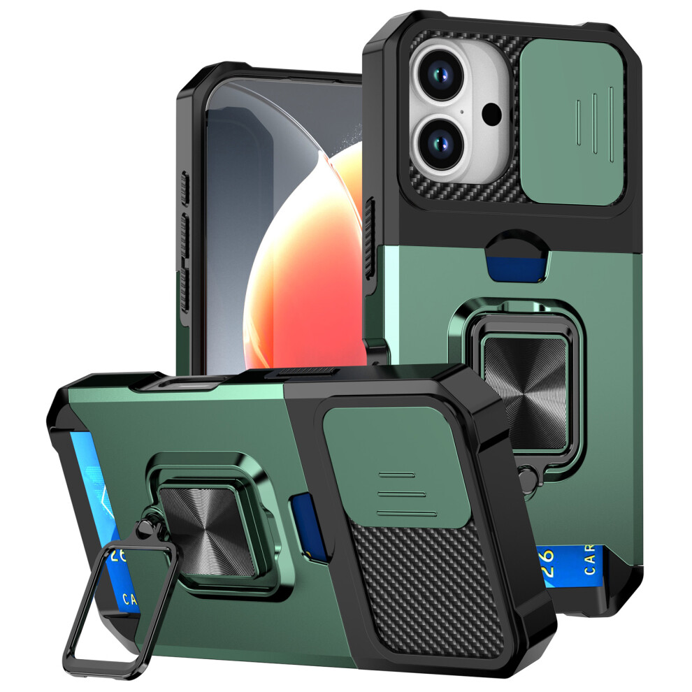 (Blackish ) For Iphone 17 Case Kickstand Slide Lens Lid Pc + Tpu Phone Cover With Card Slot Green 6914288353434