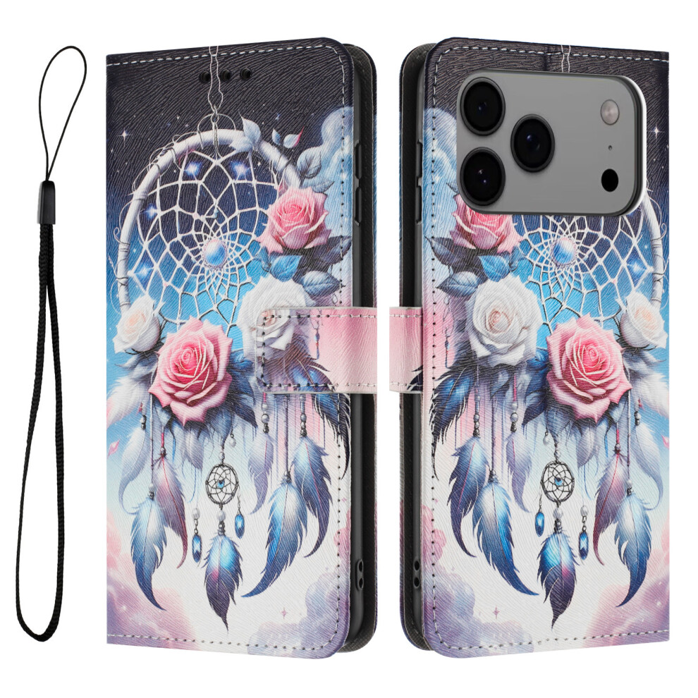 (Flower Wind Chime) For Iphone 17 Pro Max Wallet Case Pattern Printing Pu Leather Phone Cover With Lanyard 6914285833533