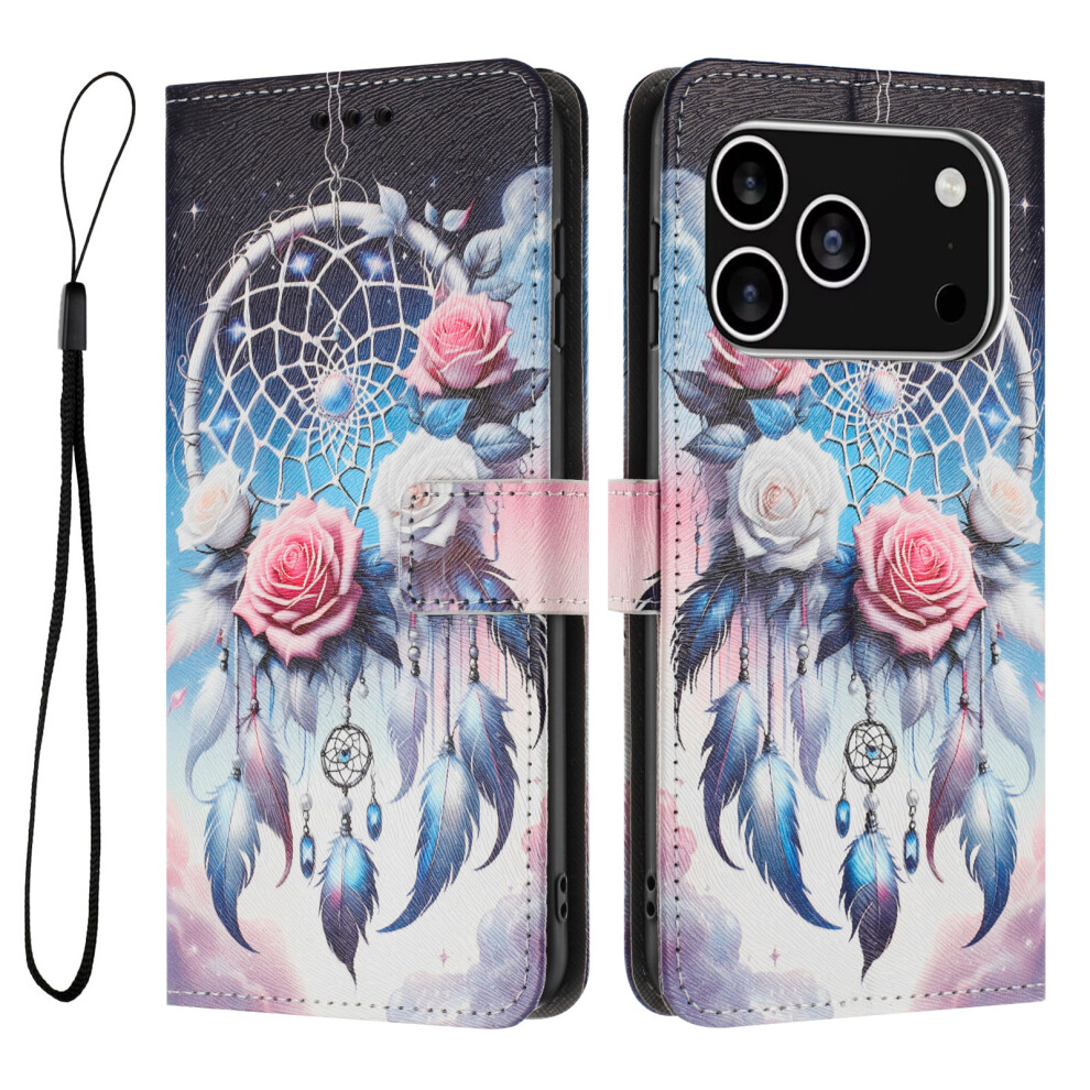 (Flower Wind Chime) For Iphone 17 Pro Wallet Case Pattern Printing Pu Leather Phone Cover With Lanyard 6914280503165