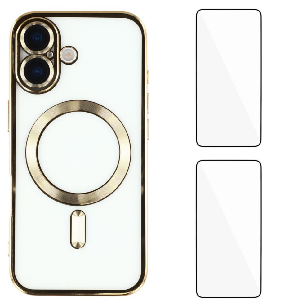 (Gold) For Iphone 17 Magnetic Case Wanlonfeng Electroplated Tpu Cover With Lens Film + 2Pcs Tempered Glass Gold 6914289509670