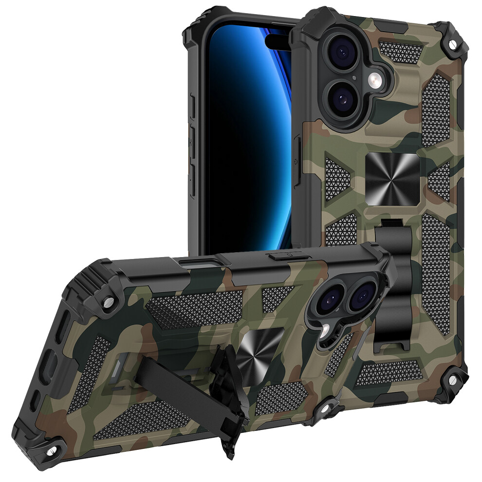 (Army ) For Iphone 17 Case Kickstand Pc+Tpu Camouflage Military Grade Phone Cover Green 6914285212321