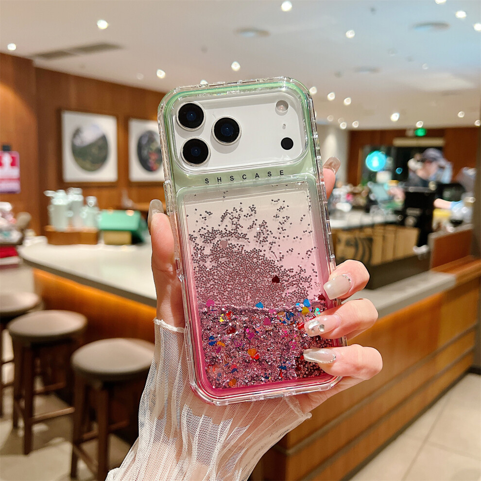 (Green Pink) For Iphone 17 Pro Max Case Gradient Quicksand Liquid Flowing Sparkle Tpu + Pc Back Cover Pink,Green 6914288998154
