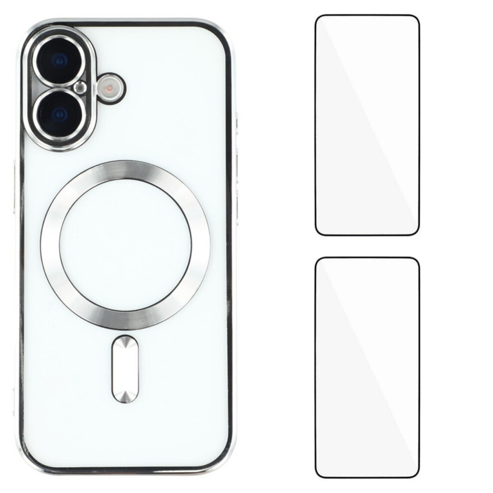 (Silver) For Iphone 17 Magnetic Case Wanlonfeng Electroplated Tpu Cover With Lens Film + 2Pcs Tempered Glass Silver 6914280899367