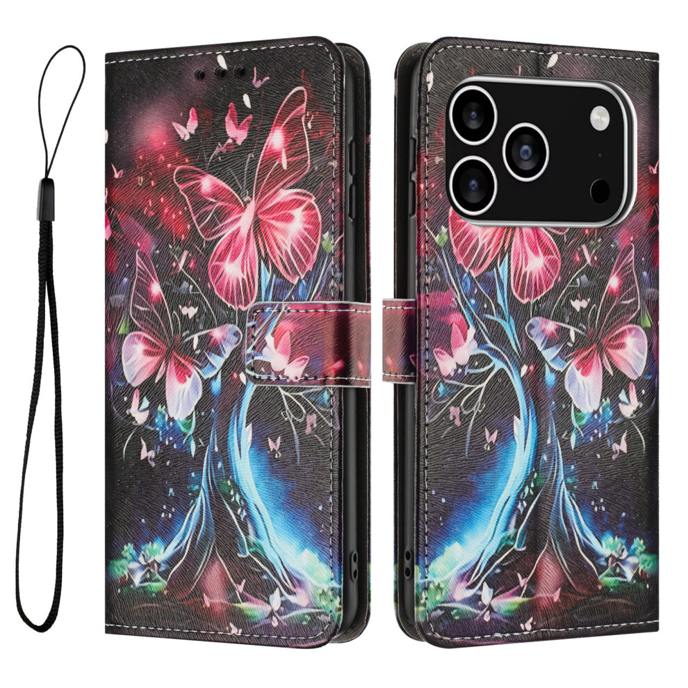 (Butterfly Tree) For Iphone 17 Pro Wallet Case Pattern Printing Pu Leather Phone Cover With Lanyard 6914282889892