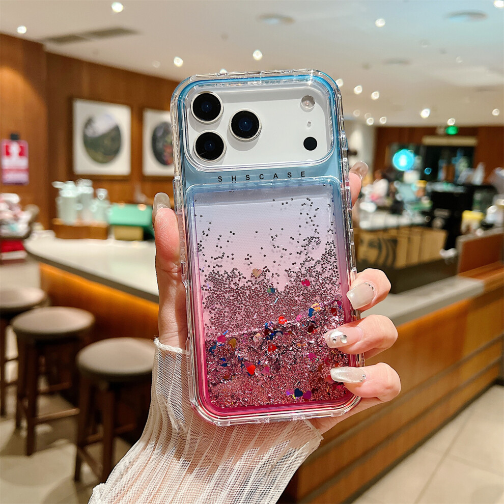 (Blue Pink) For Iphone 17 Pro Max Case Gradient Quicksand Liquid Flowing Sparkle Tpu + Pc Back Cover Blue,Pink 6914289563740