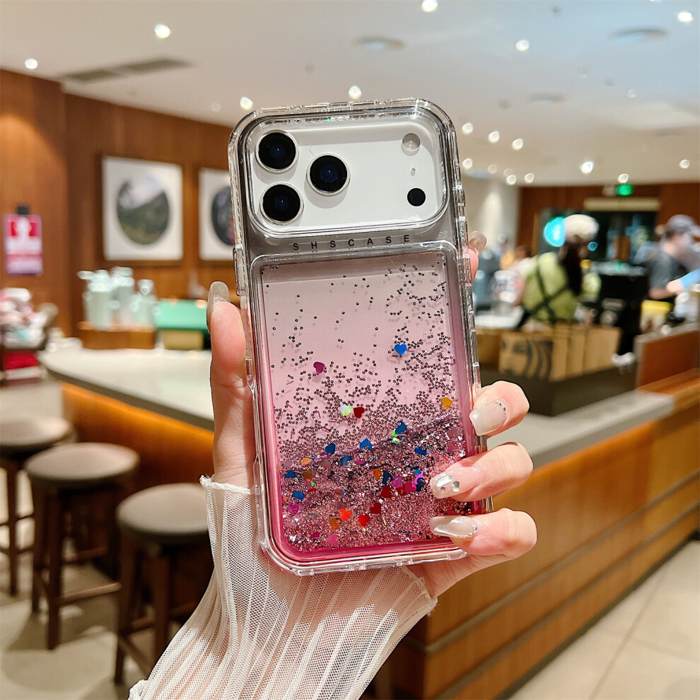(Black Pink) For Iphone 17 Pro Max Case Gradient Quicksand Liquid Flowing Sparkle Tpu + Pc Back Cover Pink,Black 6914289667738