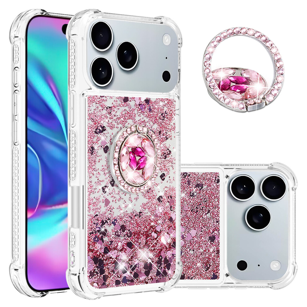 (Rose Hearts) For Iphone 17 Pro Max Tpu Case With Kickstand Quicksand Shockproof Cover Gold 6914280110295