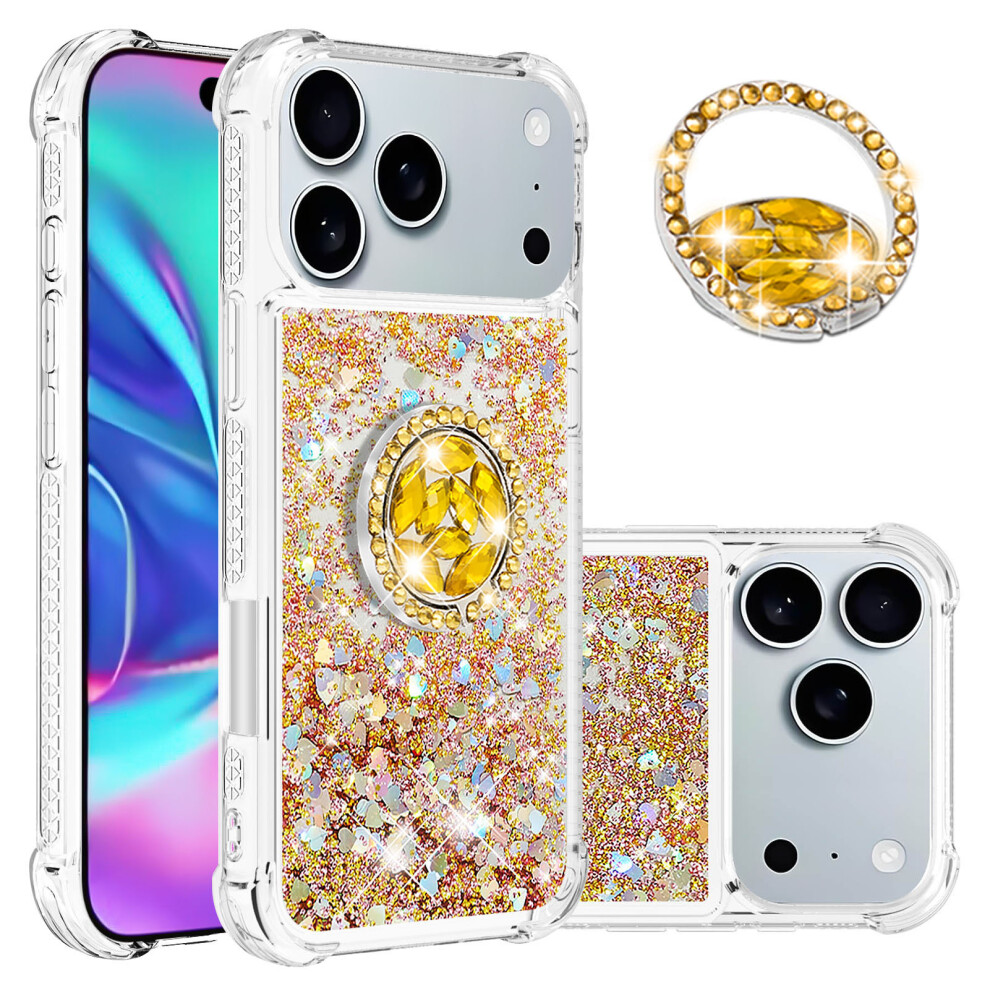 ( Hearts) For Iphone 17 Pro Max Tpu Case With Kickstand Quicksand Shockproof Cover Gold 6914286522245