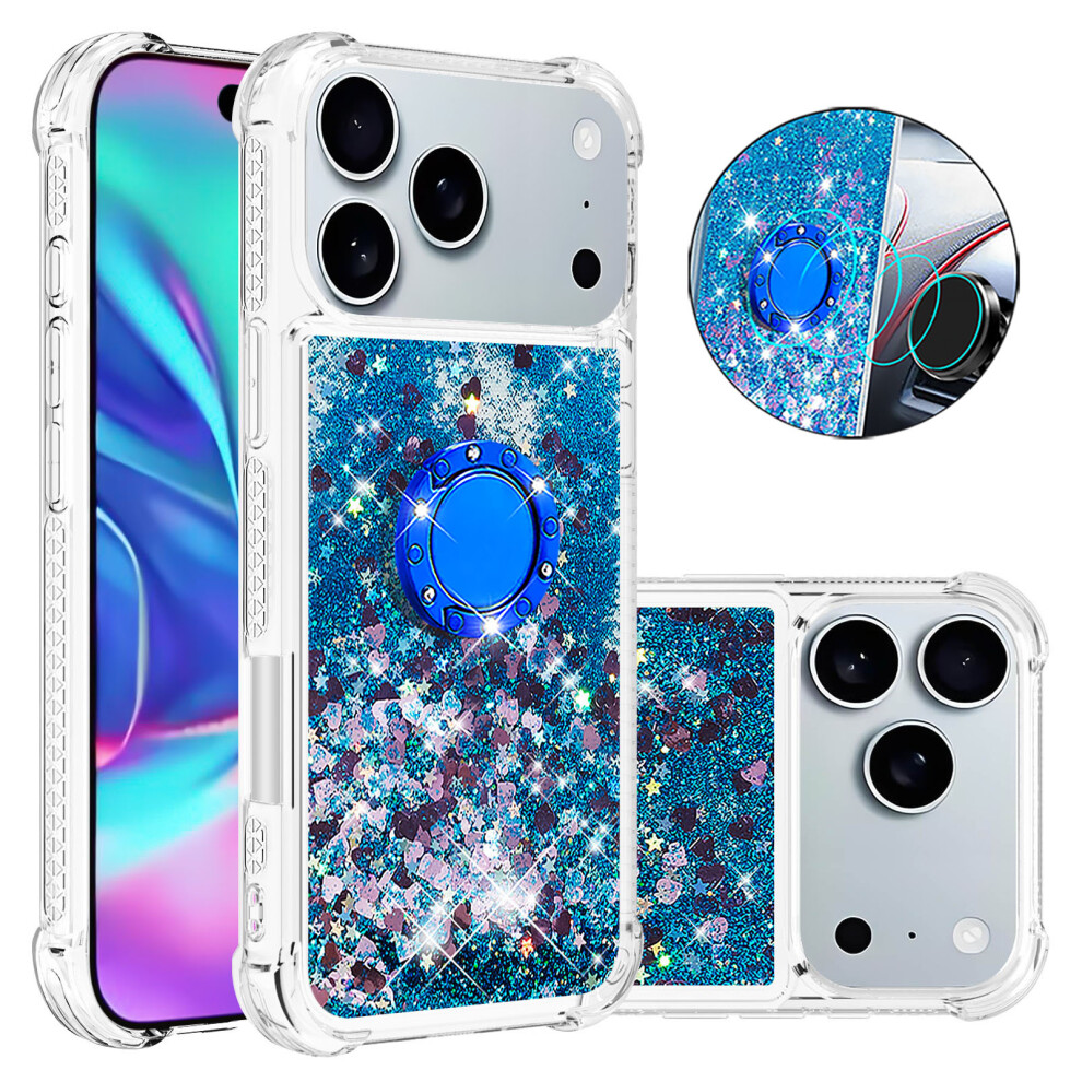 ( Hearts) For Iphone 17 Pro Max Tpu Case With Kickstand Quicksand Shockproof Cover Blue 6914281182079