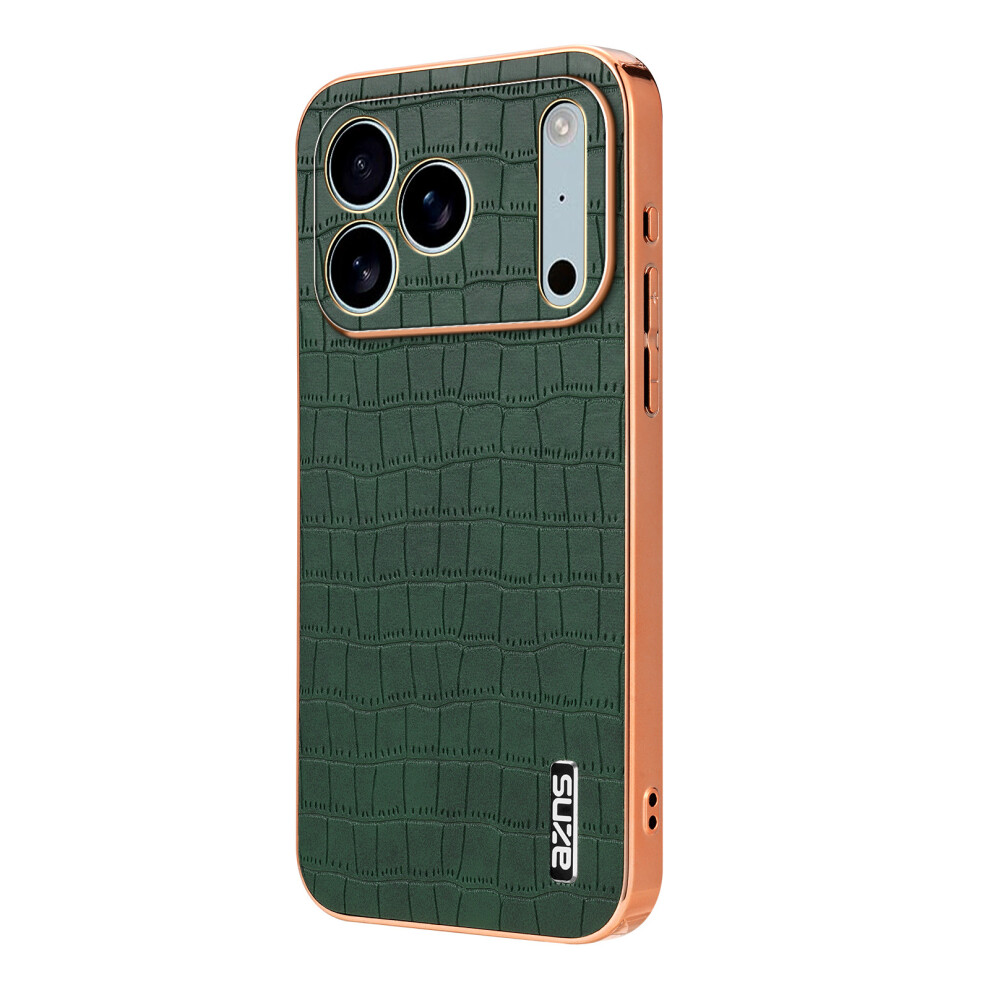 (Green) Azns For Iphone 17 Pro Max Case Electroplating Crocodile Texture Pu + Tpu Phone Cover Green 6914285145223