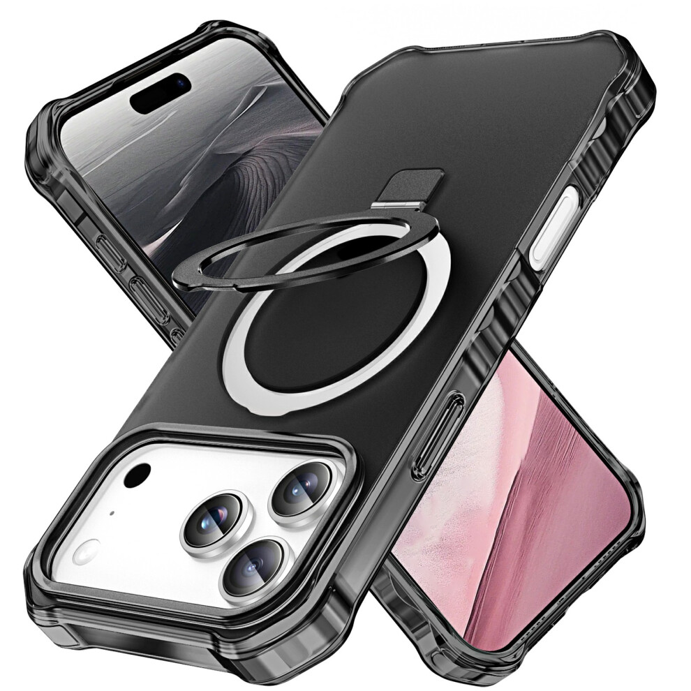 (Black) For Iphone 17 Pro Max Case Compatible With Magsafe Matte Kickstand Hybrid Phone Cover Small Wavy Edge Black 6914289421255