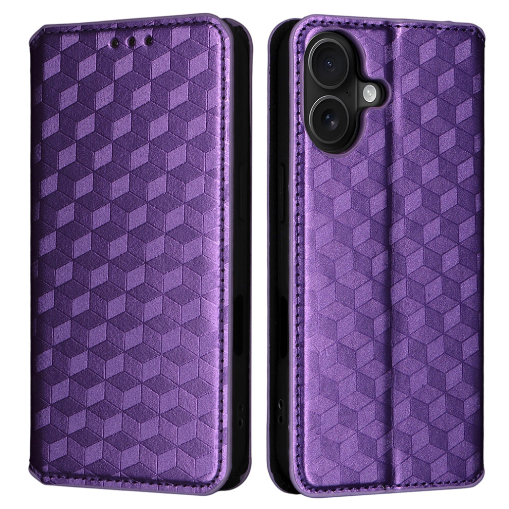 (Purple) For Iphone 17 Case Wallet Rhombus Imprinted Leather Phone Cover Purple 6914289376487