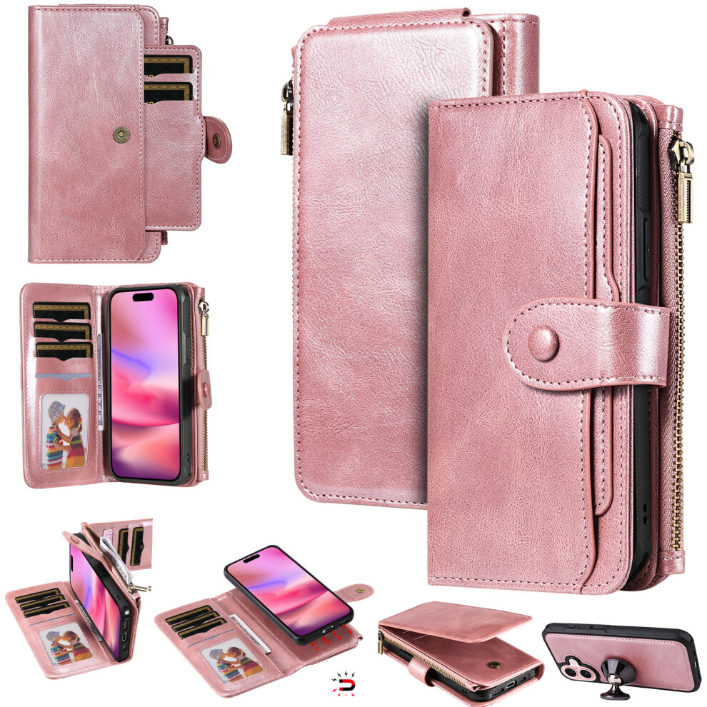 (Rose ) For Iphone 17 Phone Case Pu Leather Zipper Wallet Detachable Cover Gold 6914283636938
