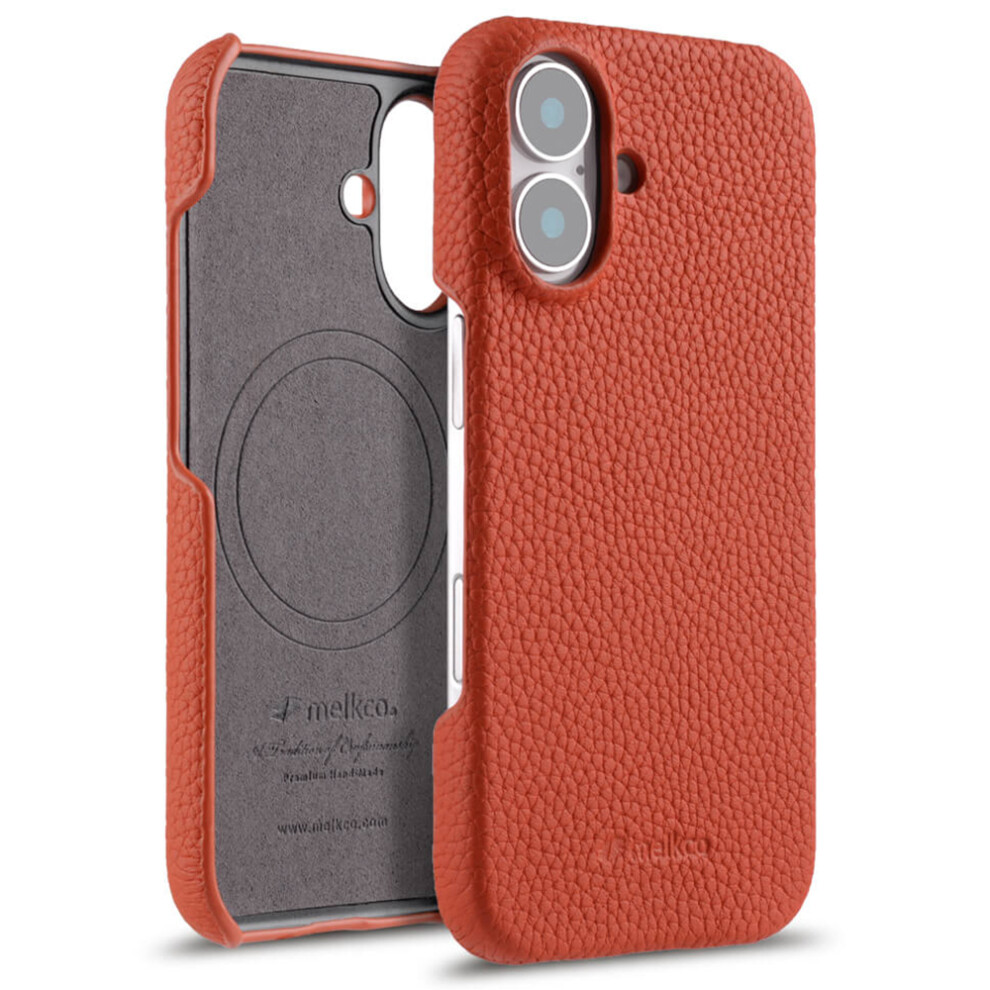 (Orange) Melkco For Iphone 17 Case Genuine Cow Leather Pc Phone Cover Compatible With Magsafe Orange 6914280069241